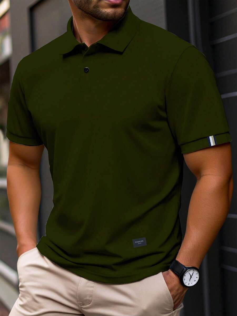Manfinity Homme Camisa polo de manga corta casual y versátil para hombres de talla grande, para ir al trabajo, formal - Verde militar - Ver 1