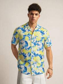 SWAVVY Men's Fashionable Printed Short Sleeve Shirt, Spring/Summer - Yellow - View 3