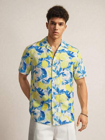 SWAVVY Men's Fashionable Printed Short Sleeve Shirt, Spring/Summer