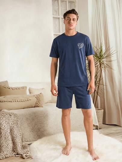 EURMUSE Conjunto de pijama masculino 100% algodão com camiseta de manga curta estampada e shorts.