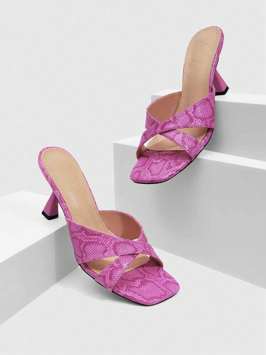 CUCCOO SZL Giày nữ mùa xuân hè mới, mũi vuông, họa tiết da rắn, gót ly rượu vang, gót trung bình, phong cách lãng mạn thanh lịch, dép cao gót nữ, giày dự tiệc, hẹn hò, tiệc trà chiều, ngày Valentine, váy thanh lịch - Hồng - Xem 1