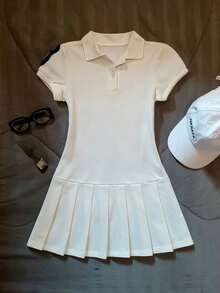 Glimmora 女士休闲 Polo 领数字印花迷你连衣裙 - 白色 - 查看 4