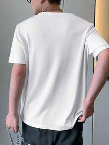 Manfinity Dauomo Áo thun nam cổ tròn tay ngắn in khẩu hiệu đồ họa - trắng - Xem 2