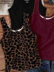 SHEIN EZwear 3件套女士圆领休闲百搭日常上衣，适合夏季穿着 - 彩色 - 查看 4