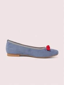 CUCCOO DOLLMOD 女士蓝色绒面革方头蝴蝶结低帮平底鞋，日常百搭可爱女鞋 - 藍色 - 查看 8