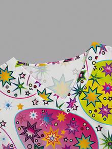 PopScrub 女士V领印花休闲工作服上衣 - 白色 - 查看 3