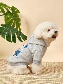 PETSIN 1星印花宠物灰色运动风加厚保暖春秋季宠物连帽衫 - 灰色 - 查看 5