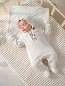 Newborn Simple White Long Sleeve Romper Set, Includes Blanket, Hat, Mittens, Multi-Piece Homeware - White - View 1