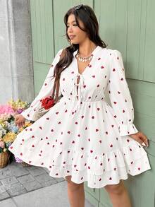Vionelle 大码波浪纹编织V领系腰长袖A字荷叶边下摆爱心装饰情人节连衣裙 爱心连衣裙 樱桃连衣裙 女士长袖夏季连衣裙 爱心连衣裙 白色波点连衣裙 白色爱心印花连衣裙 夏季连衣裙 女士宽松连衣裙 长袖连衣裙 荷叶边下摆连衣裙 女士夏季连衣裙 白色连衣裙 爱心印花野餐连衣裙 女士休闲连衣裙 爱心印花迷你连衣裙 可爱连衣裙 女士度假装 女士度假连衣裙 - 白色 - 查看 1