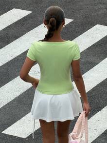 Muchica Green Knit Women Sports T-Shirt - Mint Green - View 2