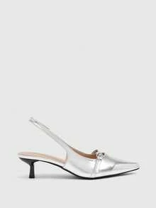 CUCCOO SZL Tacones altos de diseño con hebilla de punta fina para uso diario de moda para mujeres - Plateado - Ver 2