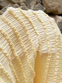 Sunnyshic Bộ áo hai dây cổ yếm và chân váy bằng vải jacquard màu vàng nhạt dành cho nữ, trang phục đi nghỉ mát. - Màu vàng - Xem 7