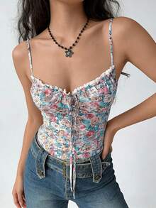 Cévolie Camiseta de tirantes con estampado floral elegante para mujer en verano - Multicolor - Ver 7