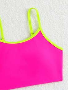 SHEIN 两件套少女比基尼泳衣套装，包括吊带露脐上衣（后背镂空花卉设计）和高腰泳裤，针织面料，时尚休闲，优雅大方，适合游泳、夏季度假、海滩、泳池、派对、休闲假期等场合。 - 彩色 - 查看 7