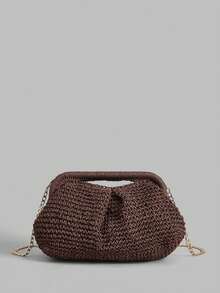 Ontre Stylish Handmade Brown Straw Pleated Cloud Bag Clutch Bag, Suitable For Vacation, Travel - Coffee - View 3