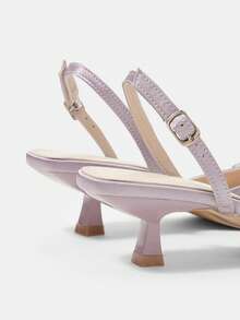 CUCCOO HITCHD Women's Pointed Toe Kitten Heel Rhinestone Satin Pumps, Comfortable Elegant Dress Shoes For Bride, Wedding, Party, Lavender Color - Mauve Purple - View 5