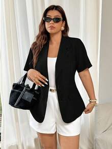 Vionelle 大码女士休闲优雅短袖西装外套 - 黑色 - 查看 6