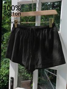 Comfortcana Black Casual Loose Drawstring Solid Color Comfortable Plus Size Shorts, Spring/Summer - Black - View 4