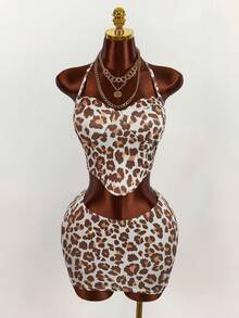 Amplova Women's Full Print Halter Tie Top And Mini Skirt 2 Pieces Set, Fashionable For Dates And Outings - Multicolor - View 4