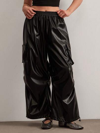 Freevana Pantalones largos de mujer talla grande estilo bohemio vintage casual con encaje y parches en contraste de color