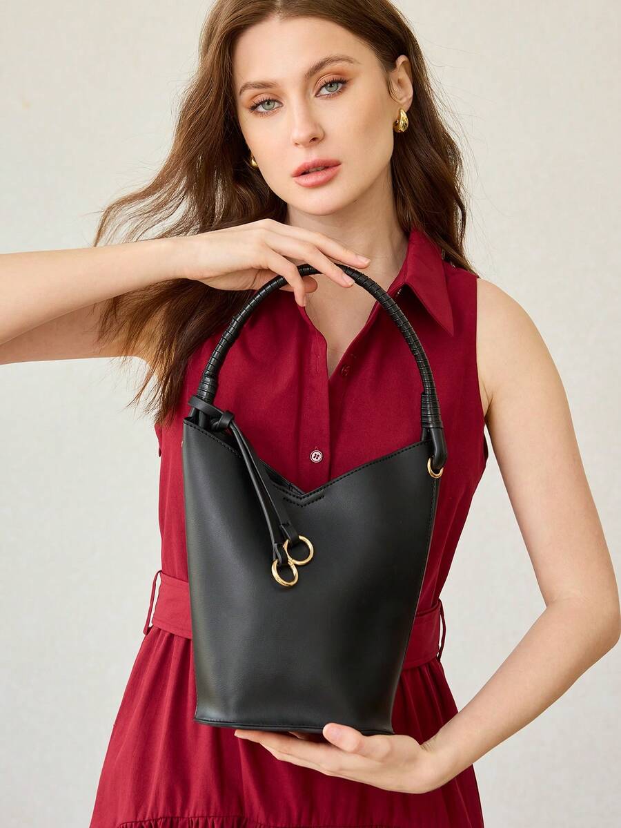 MOTF 女士单肩包，精致简约的水桶包。 - 黑色 - 查看 1