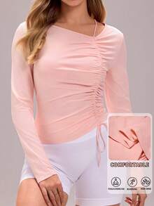 Sovereign Charm Lightweight Drawstring Jacquard Decor Sweatshirt, Spring/Autumn - Pink - View 1
