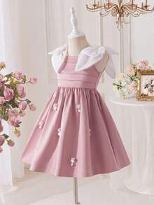 SHEIN 女童撞色编织3D蝴蝶结吊带连衣裙 - 淺粉色 - 查看 10