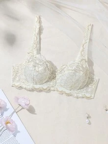 浪漫优雅时尚金色蕾丝钢圈文胸，女士款，1件装 - 白色 - 查看 5