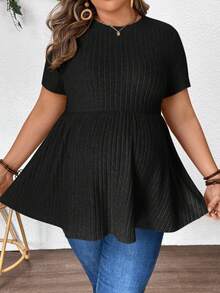 Plussiva 孕妇加大码纯色圆领休闲百搭日常短袖上衣 - 黑色 - 查看 8