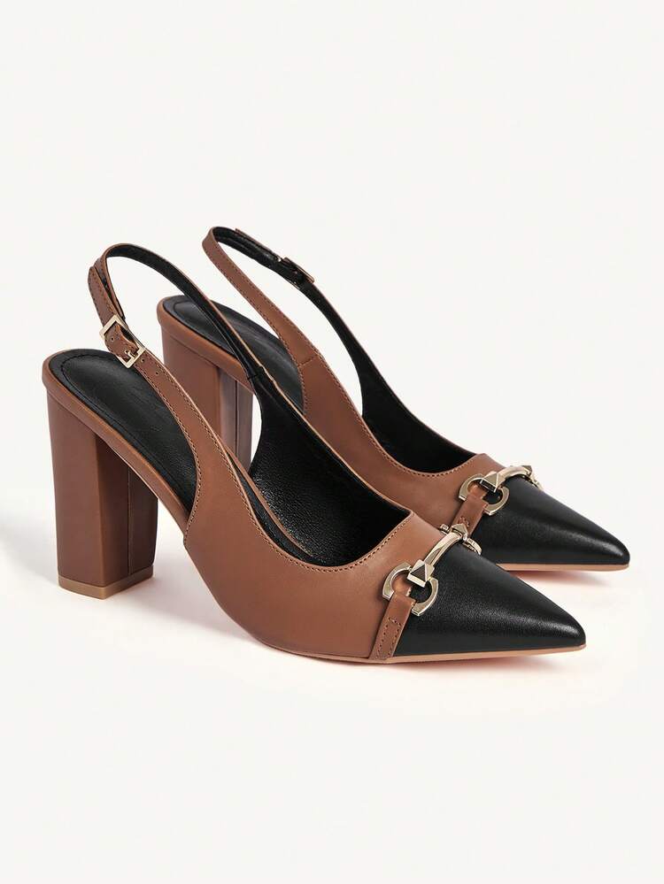 CUCCOO CHICEST Women Shoes Summer And Autumn New Color-Matching Metal Buckle High Heels Elegant, Workplace Exquisite Elegant Pointed Toe Shoes Wedding Shoes Summer Shoes Bride Shoes