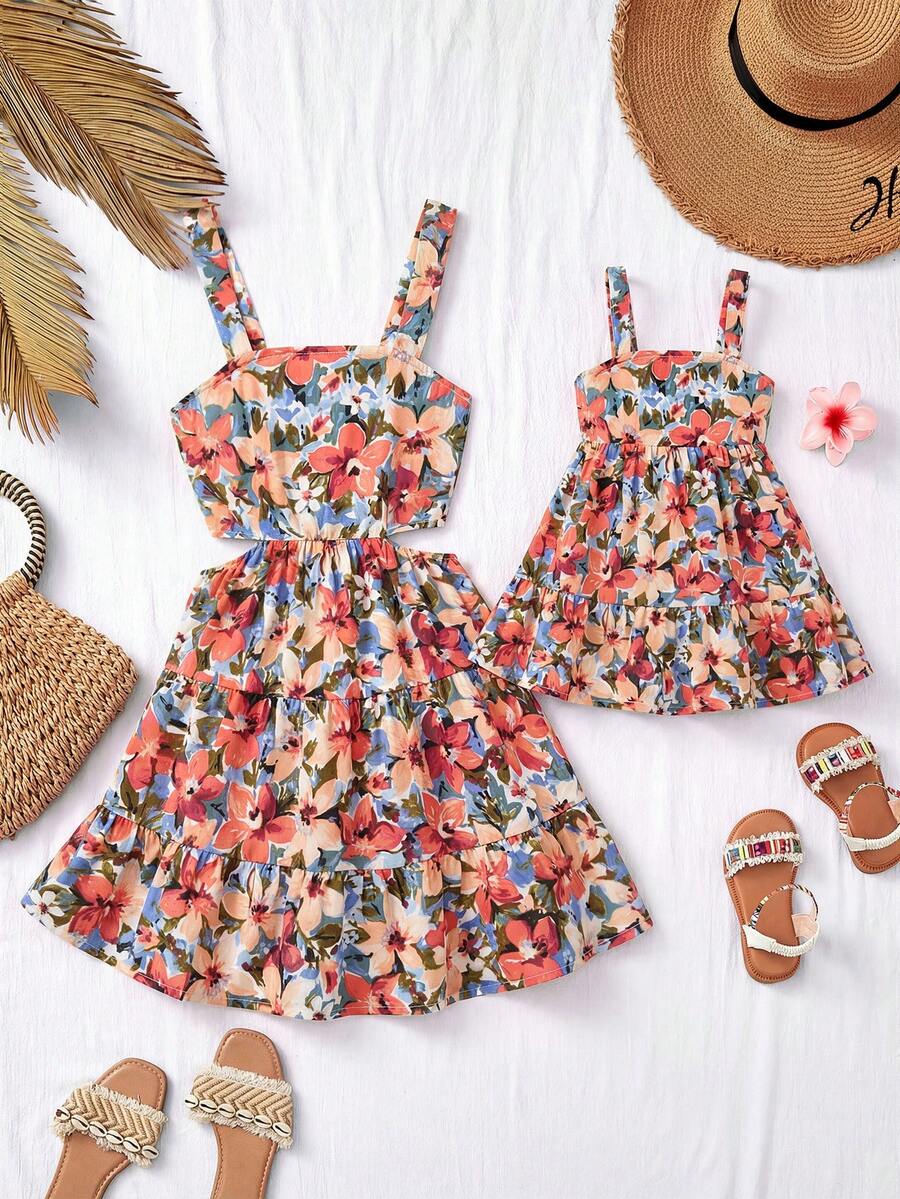 Travachic KIDS 女宝宝夏季可爱度假红色树叶印花吊带裙 - 彩色 - 查看 1