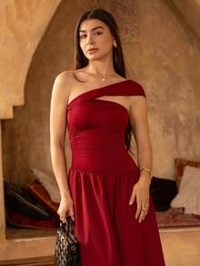 Andrea Bello 女士斜肩修身抹胸连衣裙 - 紅木色 - 查看 5