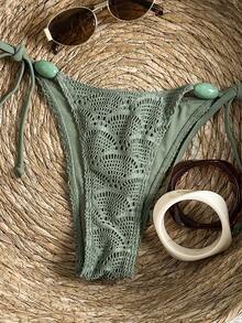 Swim Vcay Women's Jacquard Fabric Side Tie Beaded Bikini Bottom - Army Green - View 2