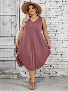 SHEIN CURVE+ Váy vest dáng suông màu trơn dành cho nữ cỡ lớn - màu nâu - Xem 5