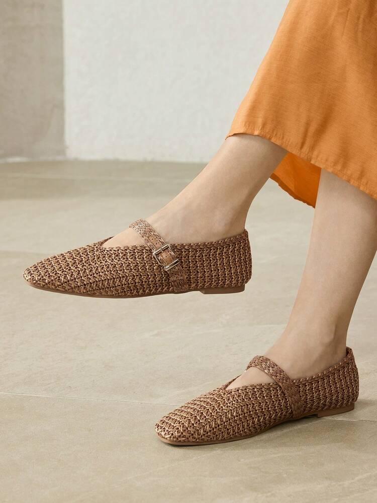 WOMEN'S FASHION COMMUTE & VACATION STYLE BRAID BUCKLE FLATS SPRING SHOES