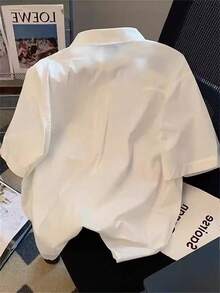 Resyla 女士纯色短袖衬衫，饰有心形刺绣，适合日常穿着和通勤。 - 白色 - 查看 2