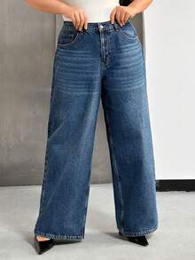 SHEIN Damen Jeans in Große Größen mit weitem Bein - Blau - Übersicht 7