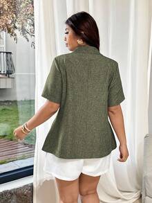 Vionelle Plus Size Women's French Style Short Sleeve Blazer,Army Green,Summer,Smart Casual,Everyday,Work,Elegant Business Office Corporate Wear Outfit - Army Green - View 2