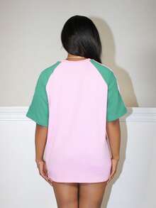 Steph T 女式休闲字母印花圆领插肩袖T恤 - 彩色 - 查看 2