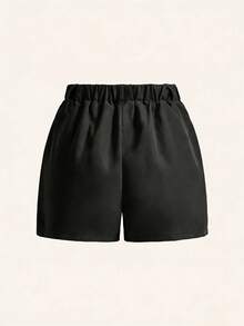 SHEIN LUNE Quần short màu trơn thường ngày cỡ lớn cho nữ, đa năng cho mùa hè - màu đen - Xem 2