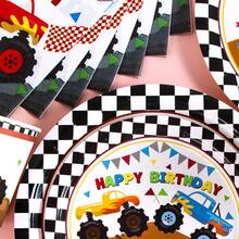 Black And White Plaid Mountain Bike Disposable Plates, Napkins And Cups Set, Serves 20 Guests. This Disposable Party Supplies Set (Including Plates, Napkins And Cups) Is Perfect For Birthday Parties, Weddings And Family Picnics. - View 5