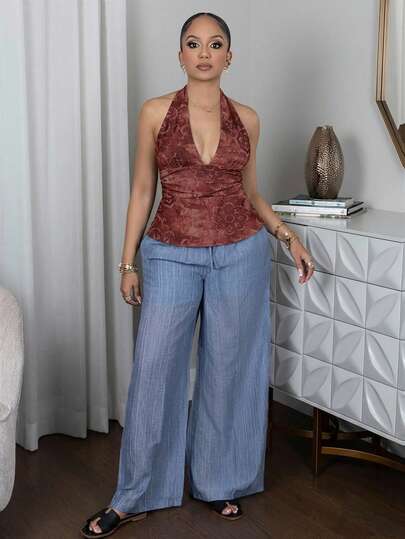 Melissa Matos 露背深 V 领收腰 A 字形露背复古佩斯利印花波西米亚露背吊带背心，性感女士俱乐部服装，适合 Y2K、垃圾摇滚、哥特赛博朋克和美学风格