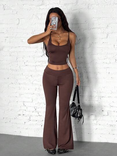 SHEIN HypeZone Streetwear Women's Solid Color Camisole And Low-Waist Pants 2 Pieces Set, Spring/Summer