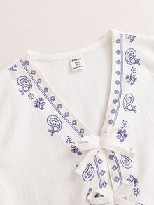 SHEIN Chaleco blanco estampado casual para niñas, diseño suave y de moda, versátil para verano, vacaciones, viajes, escuela y uso diario - Blanco - Ver 8