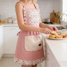 1. 条纹印花围裙，带肩带，防油防污公主裙 - 多色 - 查看 7