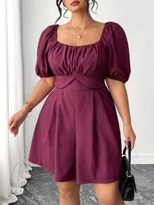 SHEIN Elenzya Fashionable Casual Vacation Retro Elegant Commute Petal Sleeve Tie Bow Jumpsuit - Purple - View 5