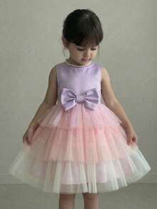 Babygirl Elegant Summer Cute Colorful Mesh Bow Decor Dress - Multicolor - View 13