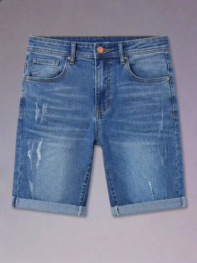 DSELFIQUE Men Cat Whiskers Washed Denim Shorts Plain Work Denim Jorts Navy Blue Denim Shorts, For Husband, Boyfriend Gifts Going Out Hang Out Work College Urban