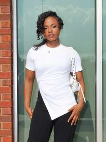 Steph T 純色扭紋前開叉下擺 T 卹 - 白色 - 查看 3