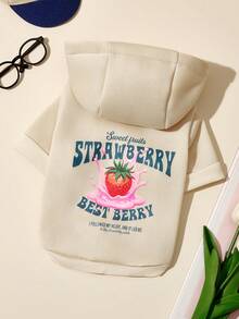 PETSIN 1 Strawberry Letter Printed Pet Beige Sports Style Thick Warm Spring And Autumn Pet Clothing Hoodie - Beige - View 2